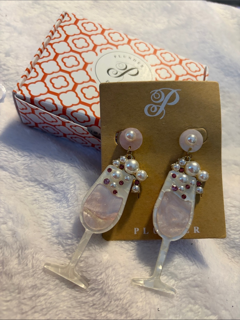 Plunder Pink Pearl Champagne Glass Earrings with Gold Accents
